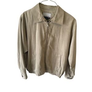 Firethorn Silver Mens Tan Faux Suede Full Zip Harrington Bomber Jacket Large
